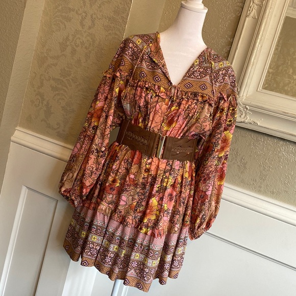 NEW - Boho Gypsy Floral Mini Ruffle Dress - Picture 3 of 8